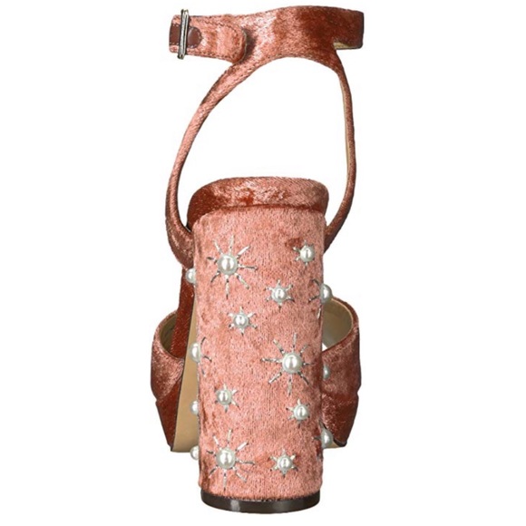 Velvet Pink Pearl Block High Heel Platform Sandal - Picture 5 of 6